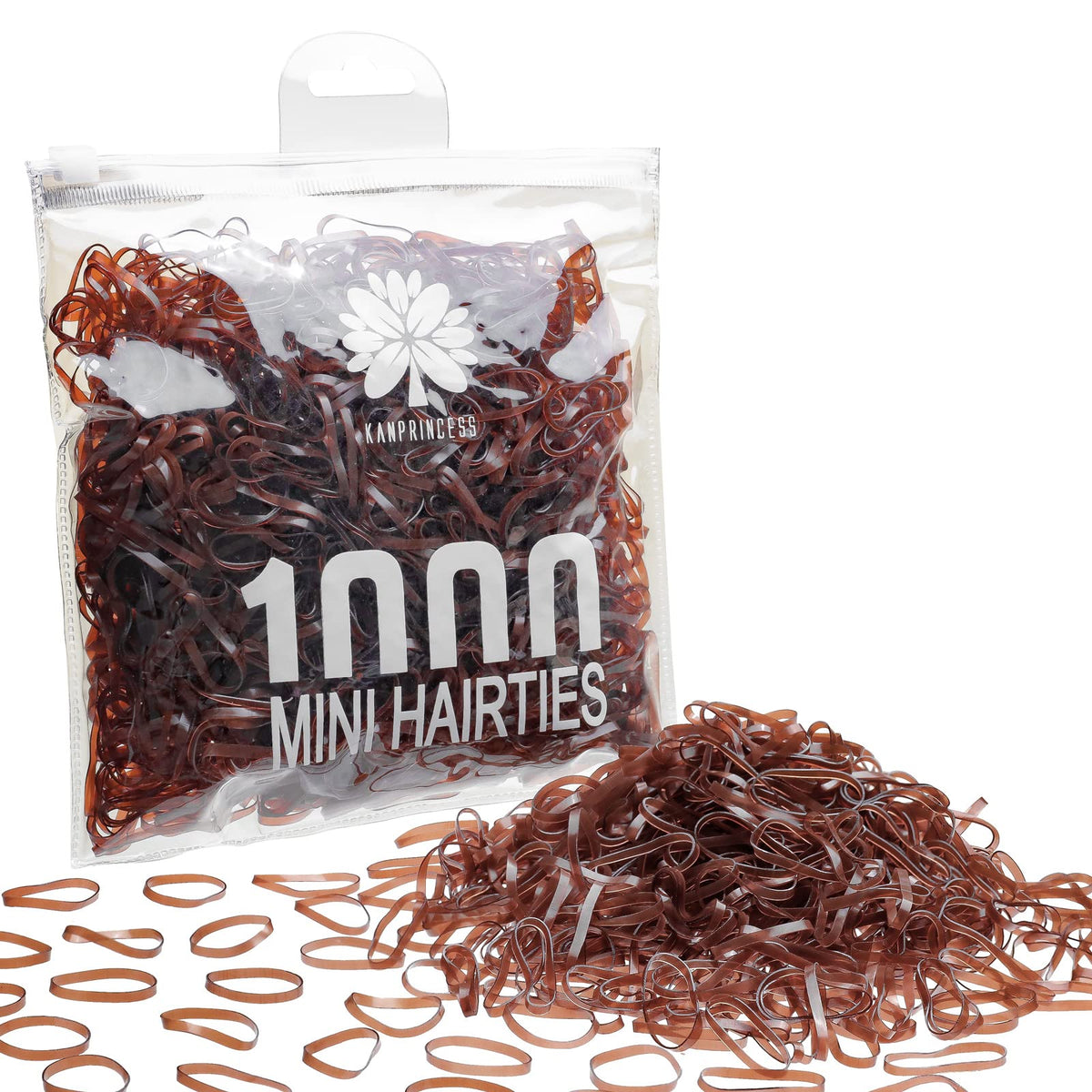 KANPRINCESS front packaging showing 1000 brown mini rubber bands and quantity benefit