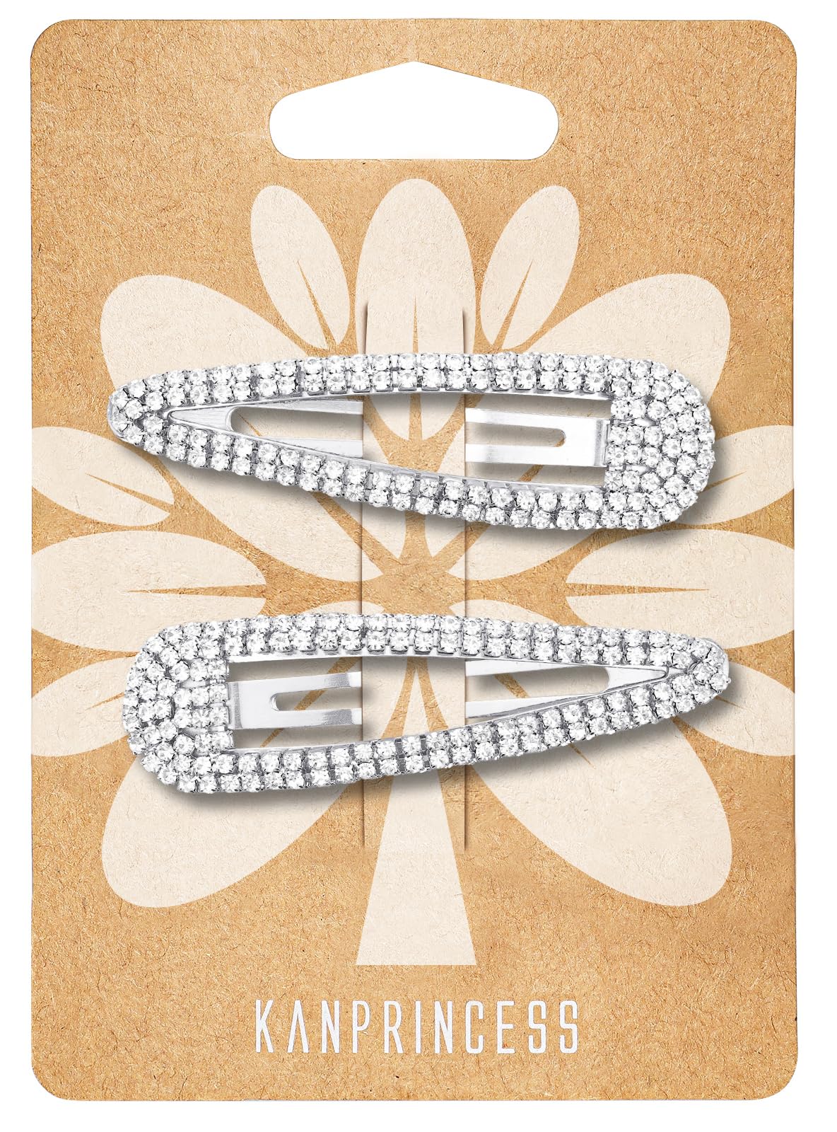 KANPRINCESS front view of silver rhinestone hair clips showing polished finish and sparkle