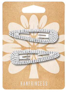 KANPRINCESS front view of silver rhinestone hair clips showing polished finish and sparkle