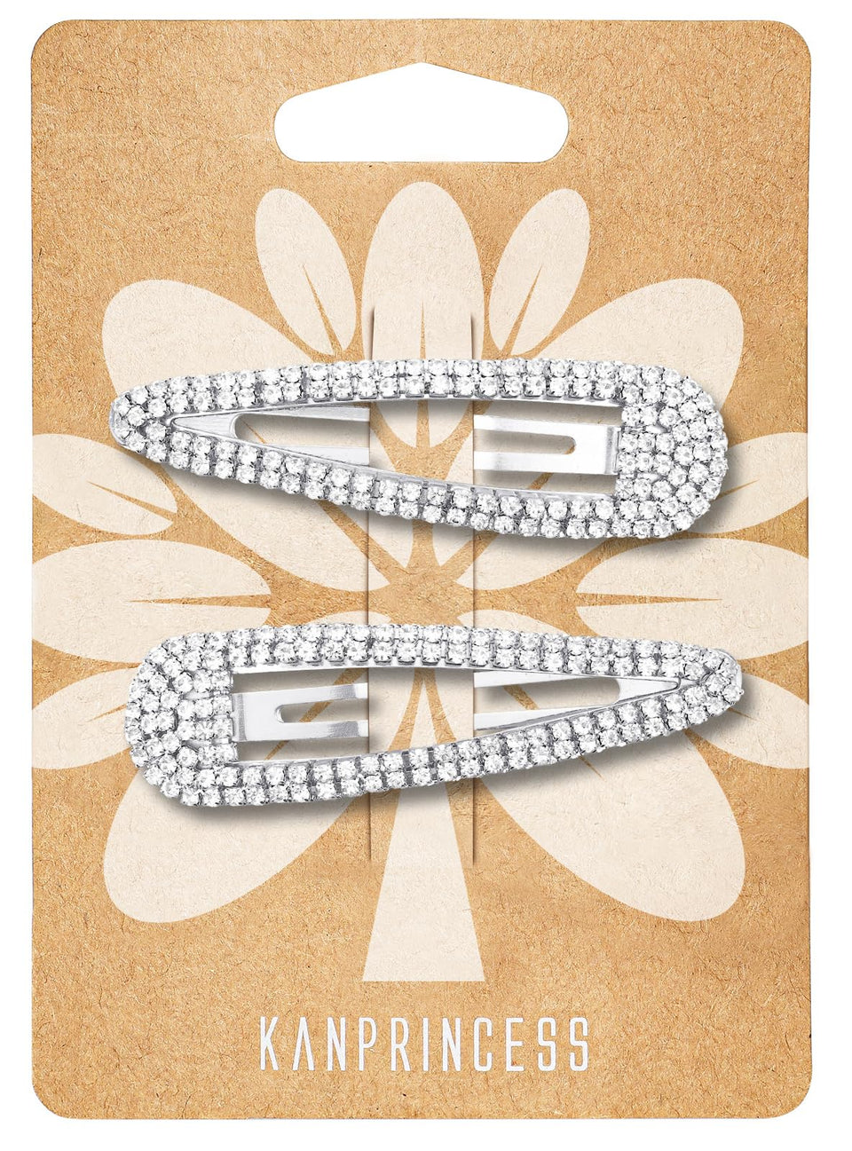 KANPRINCESS front view of silver rhinestone hair clips showing polished finish and sparkle