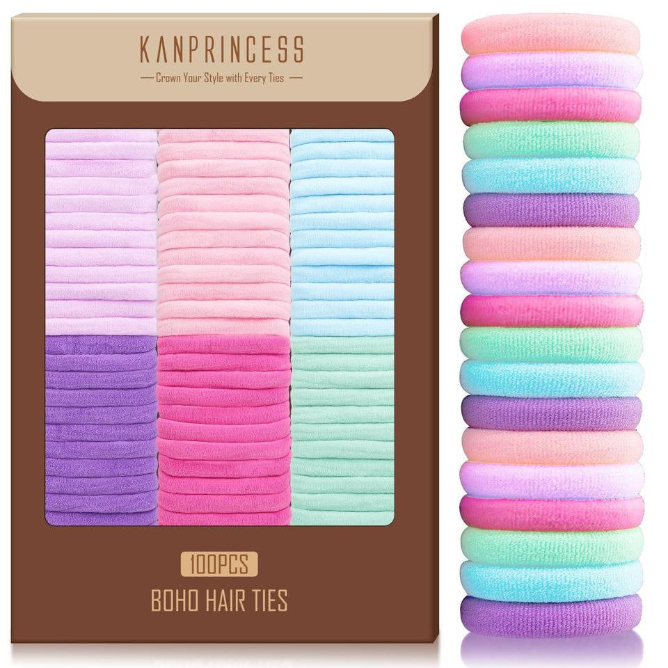 KANPRINCESS front packaging showing 100 hair ties, organized and ready