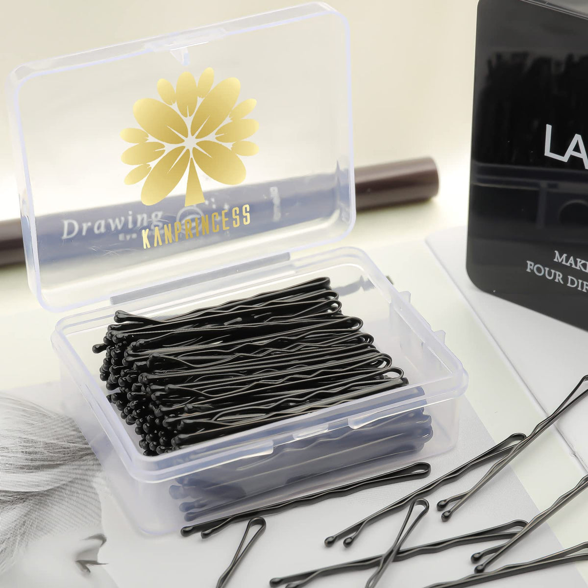 KANPRINCESS pins holding an elegant updo, discreet support for styled hair
