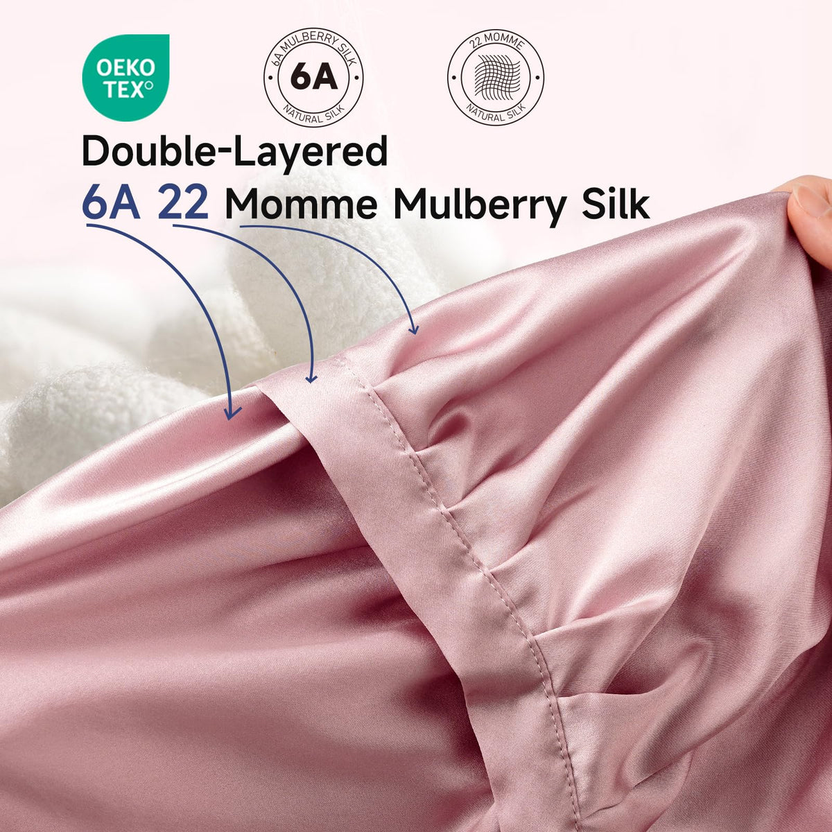 Kaome close-up of 22 momme mulberry silk weave highlighting gentle glide