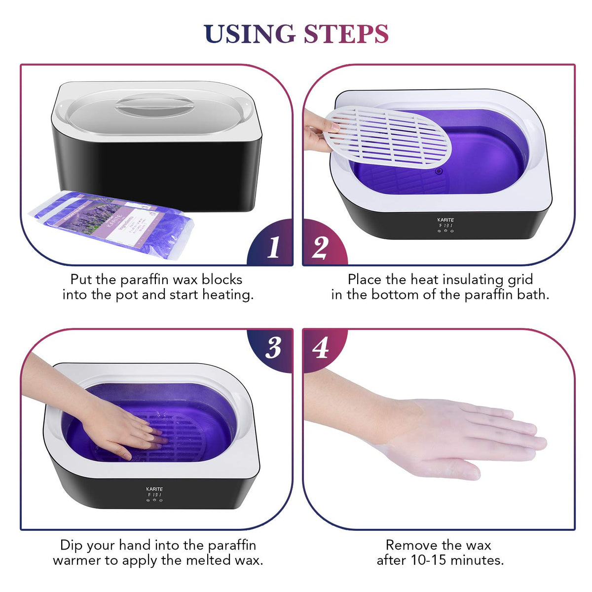Karite hand dipping into warm wax illustrating soothing moisturizing effect