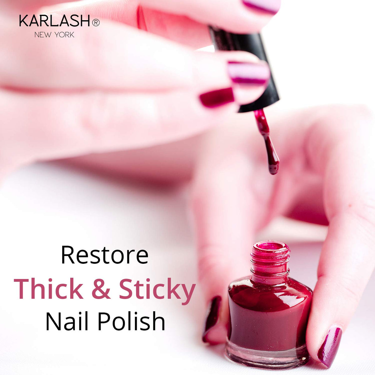 Karlash thinner being added to thick polish, showing smoother brush application