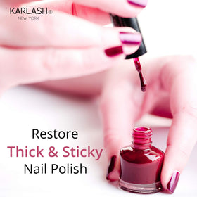 Karlash thinner being added to thick polish, showing smoother brush application