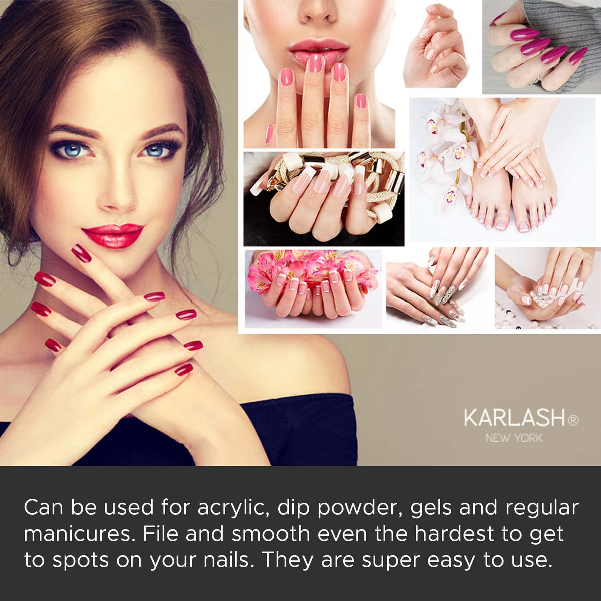 Karlash buffer close-up of orange grit texture for precise nail prep