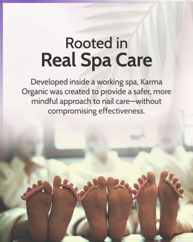 karma organic bottle beside lavender sprig emphasizing calming scent