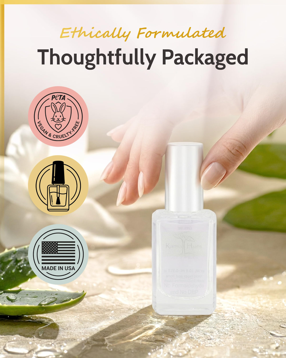 karma organic lifestyle flatlay with ingredients emphasizing clean, plant-based formula