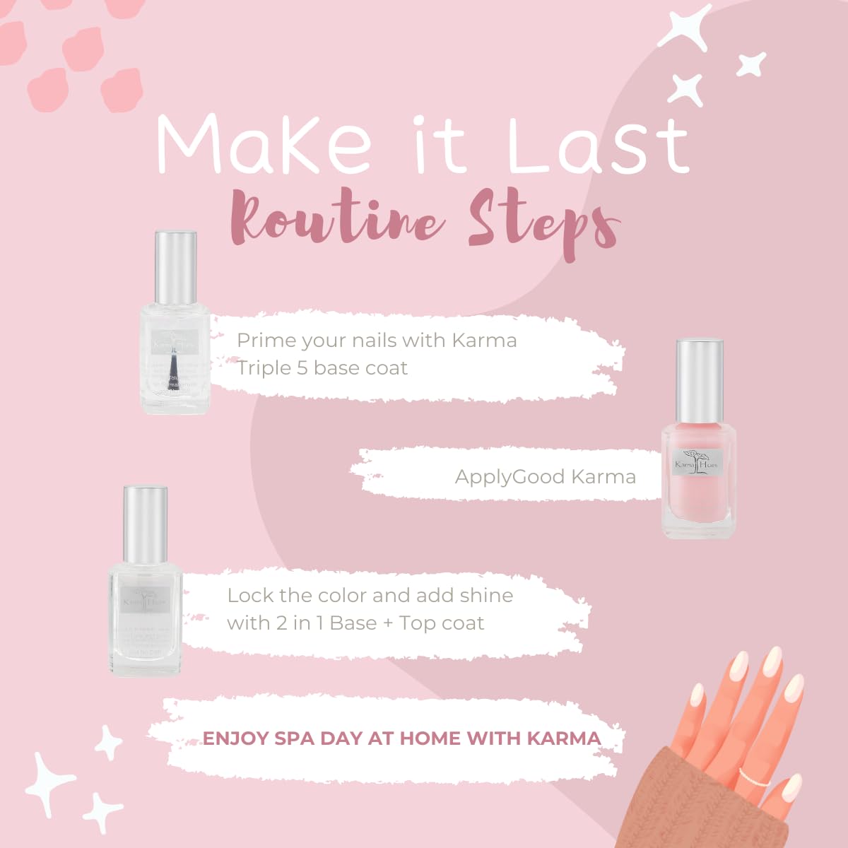 karma organic lifestyle manicure scene nails wearing polish showing salon-quality look at home benefit
