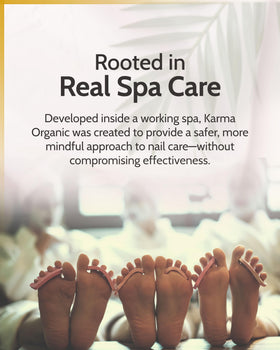 karma organic with manicure tools showing practical at-home use