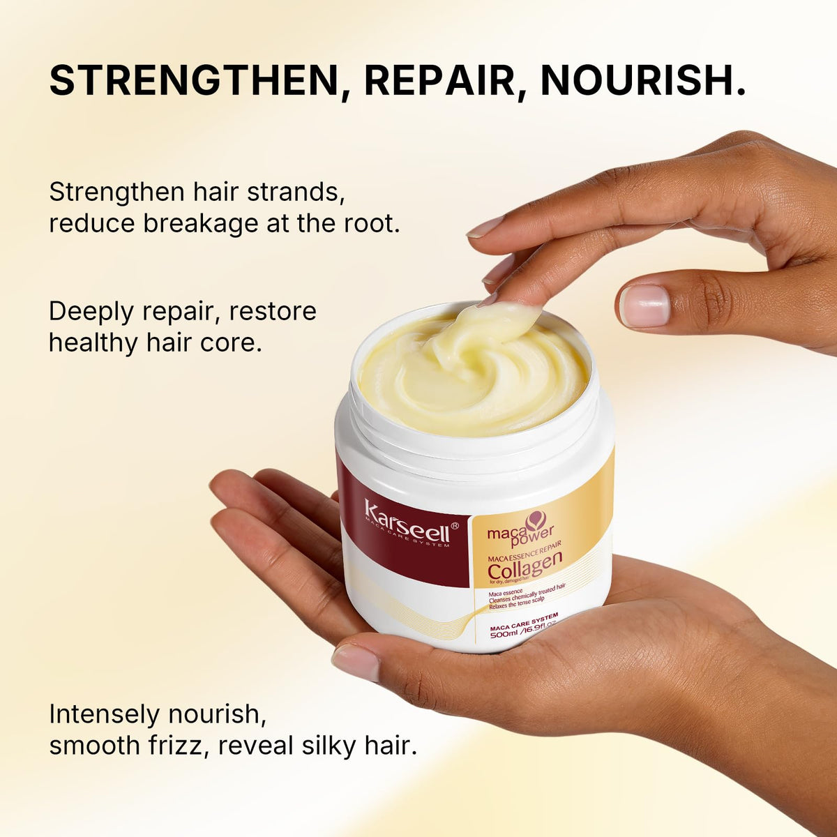 Karseell visible before and after on hair ends showing reduced frizz and smoother finish