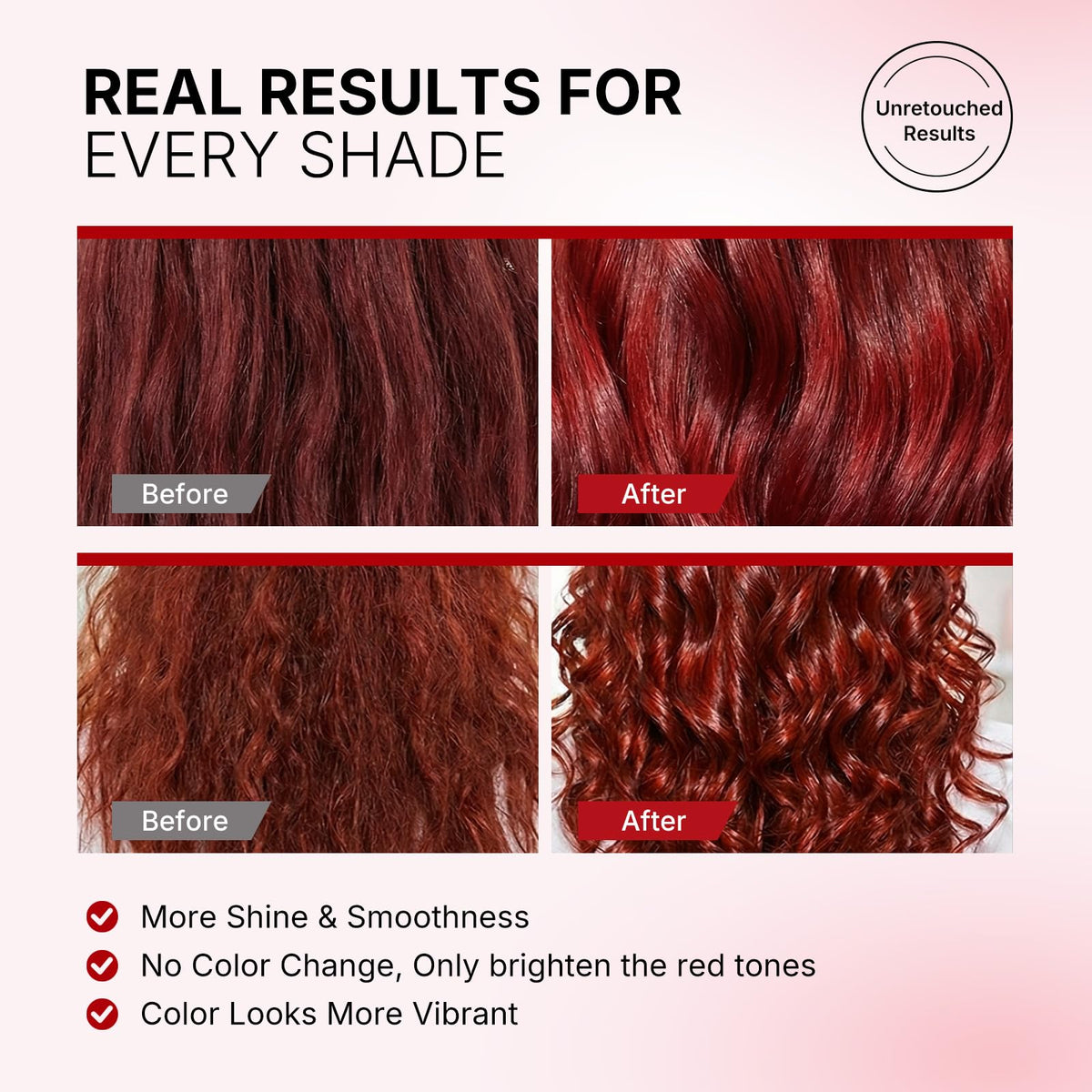 Karseell before and after on lightened hair showing brighter red tones