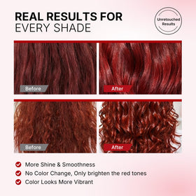 Karseell before and after on lightened hair showing brighter red tones