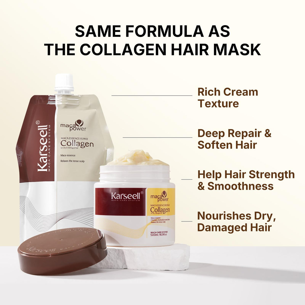 Karseell back label close-up displaying ingredients and usage benefits