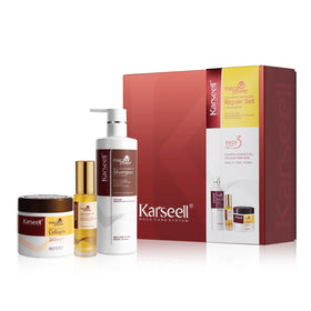 Karseell full treatment set front view showing bottles and tub for restorative routine