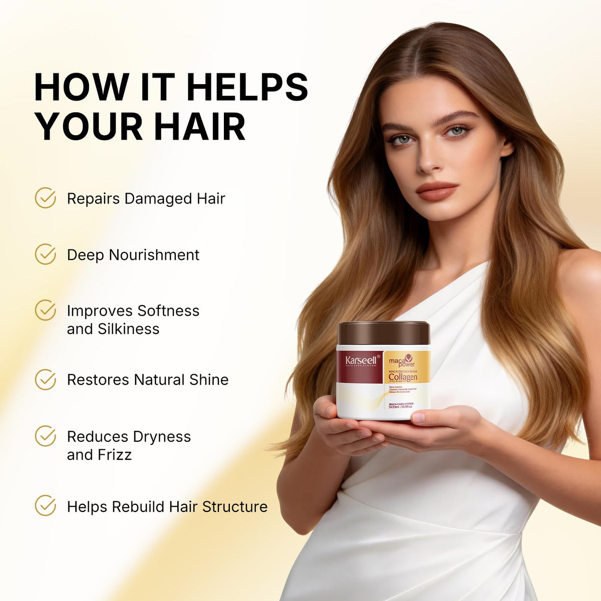 Karseell ingredient display with argan and coconut oils highlighting nourishing blend