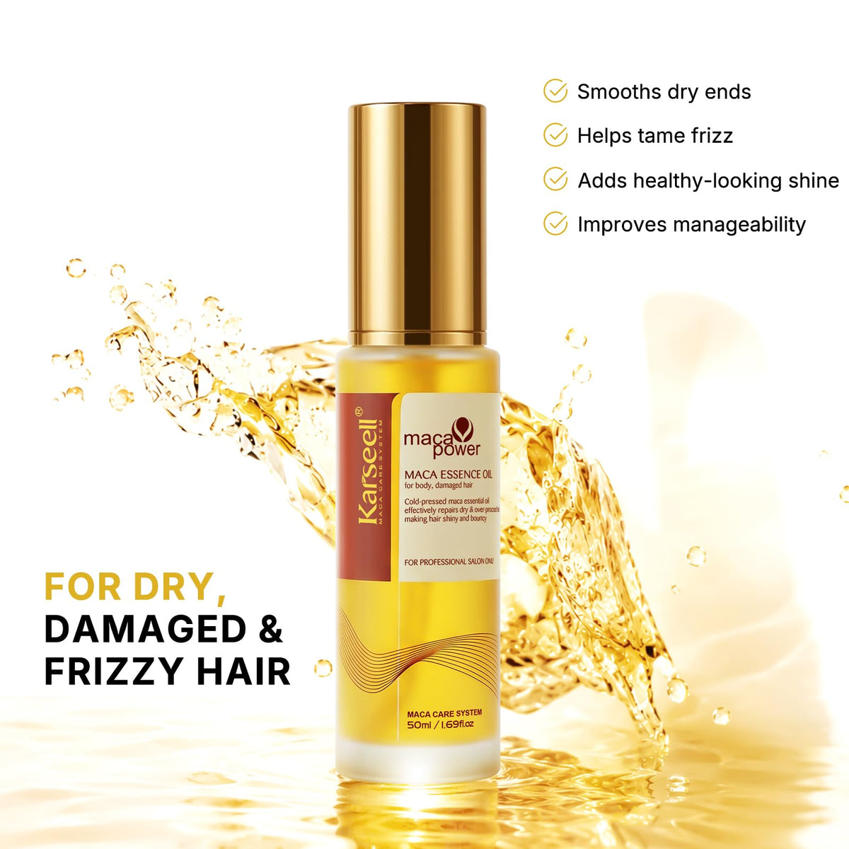 Karseell oil texture close-up showing lightweight, non-greasy finish for fast absorption
