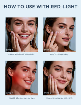 KARUNO serum paired with LED mask in use, enhances device contact and efficacy