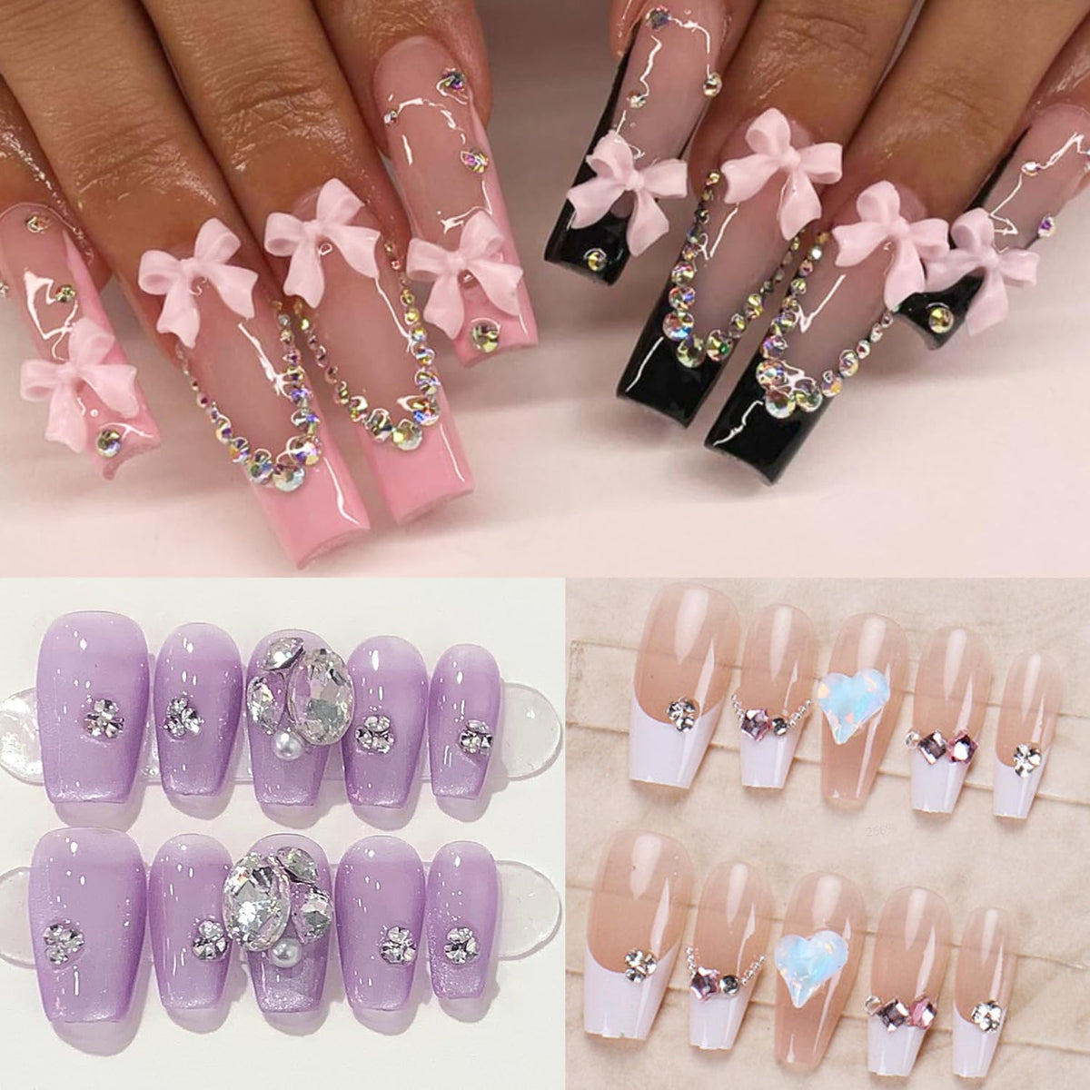 Kasither finished nail set using charms and rhinestones for eye-catching designs