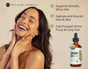 Kate Blanc argan oil drop close-up showing light texture and absorption benefit