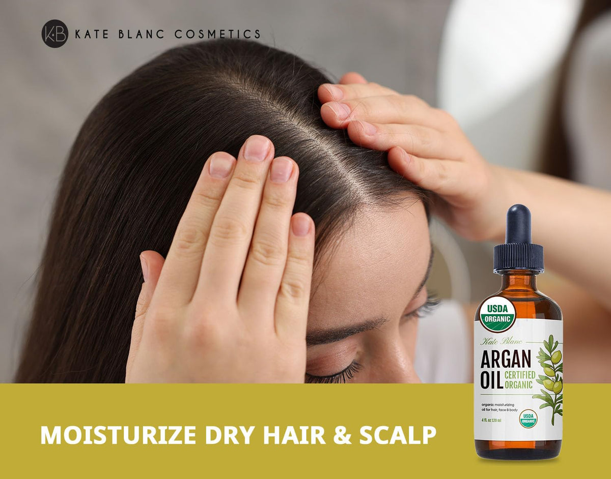 Kate Blanc argan oil texture in palm demonstrating non-greasy absorption