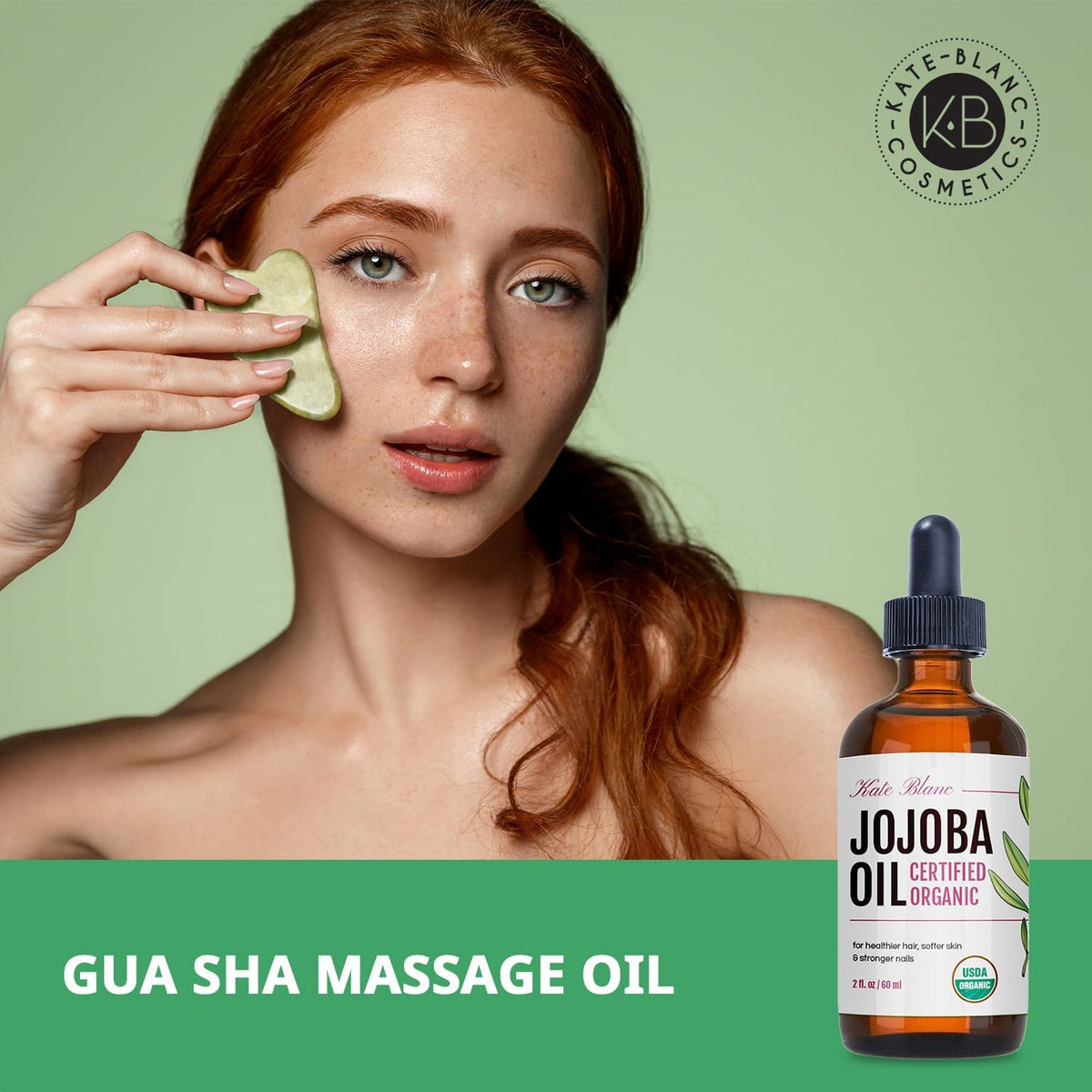 Kate Blanc applying jojoba oil to hair ends to add shine and tame frizz