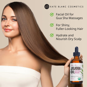 Kate Blanc jojoba oil drop texture closeup showing non-greasy absorption