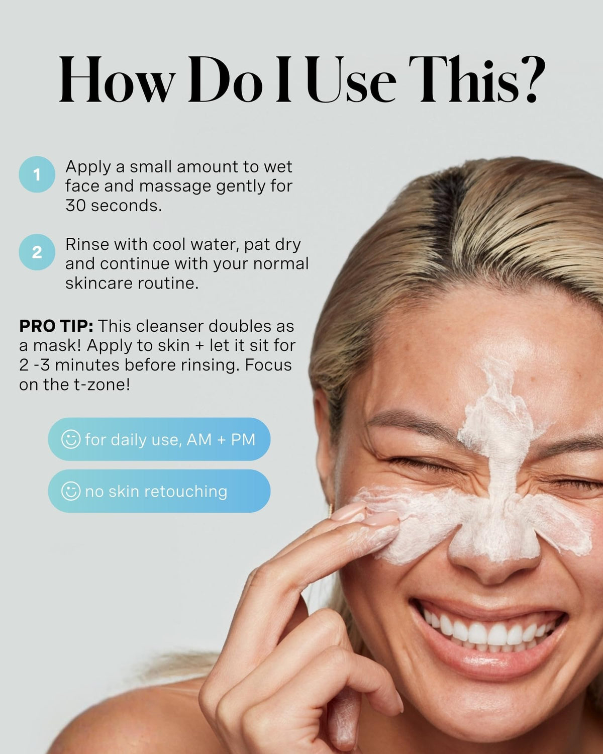 Kate Somerville cleanser being applied to wet face to remove oil and impurities benefit
