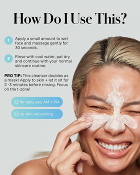 Kate Somerville cleanser being applied to wet face to remove oil and impurities benefit