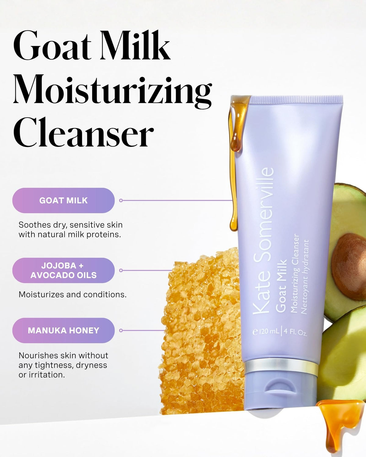 Kate Somerville creamy cleanser texture close-up highlights gentle moisturizing finish