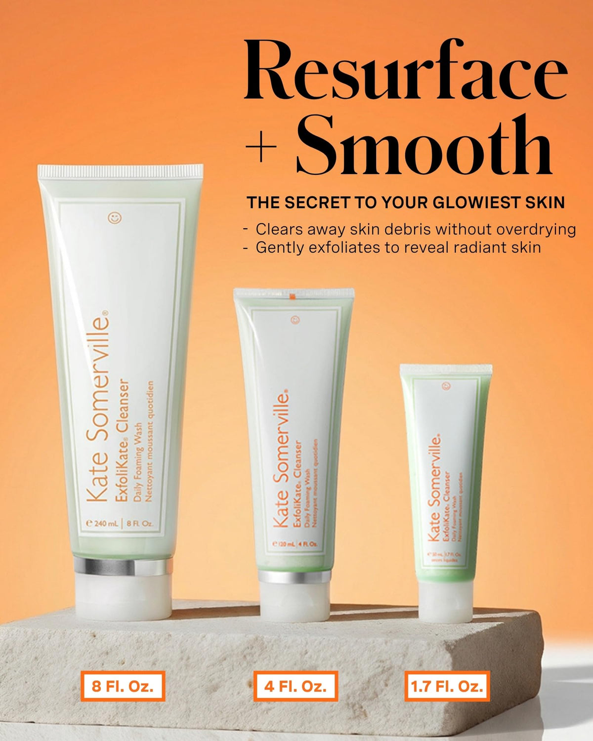 Kate Somerville ingredient label close-up highlighting AHAs and fruit enzymes