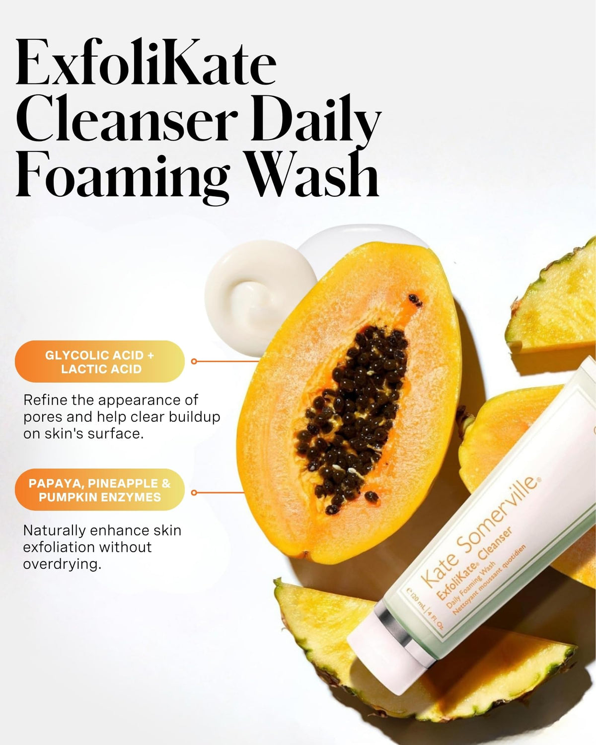 Kate Somerville cleanser foam texture on palm illustrating gentle foaming action