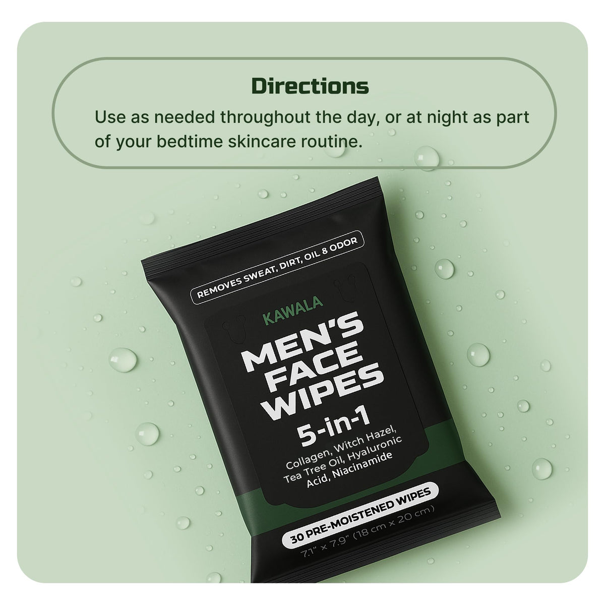Kawala wipe in hand demonstrating size for easy face coverage on the go
