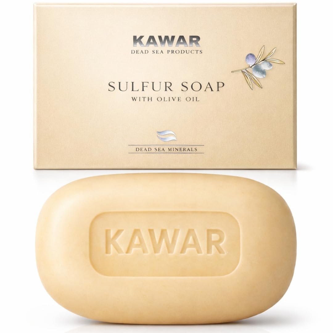 KAWAR front packaging showing the Dead Sea sulfur soap benefits