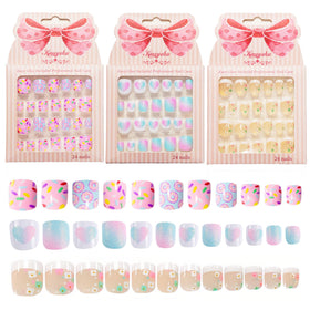 Kawyehu front packaging showing 72-piece kids press-on nails, clear presentation and variety