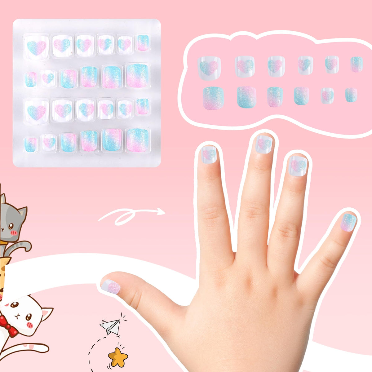 Kawyehu child wearing short press-on nails, comfortable fit for active play