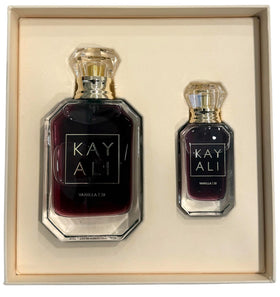 KAYALI Vanilla | 28 bottle detail close-up highlighting glass and label, quality feel