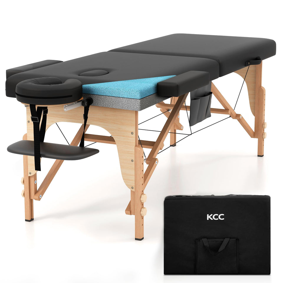 KCC front view of massage table showing full bed and frame, comfortable client support