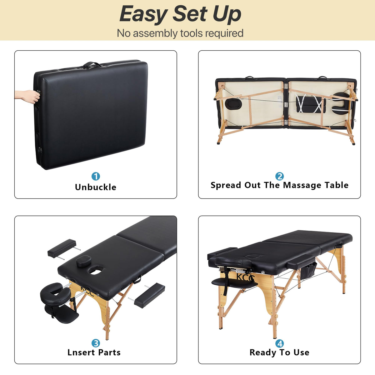 KCC massage table in home studio use, professional portable treatment setup