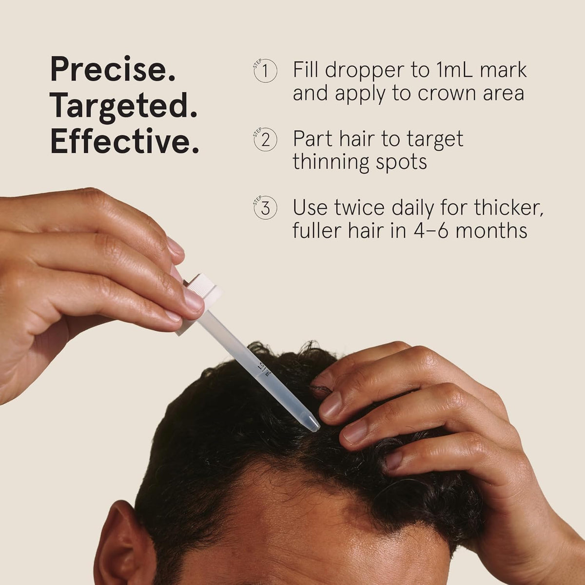 Keeps application on scalp image showing targeted crown treatment benefit