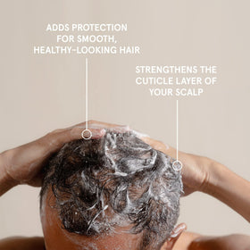 Keeps conditioner dispensed in hand illustrating small amount needed for effective conditioning