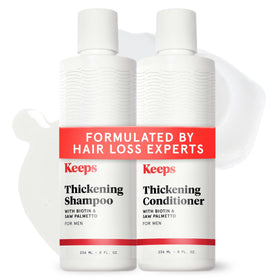 Keeps duo front packaging showing bottles and easy-to-use design for fuller-looking hair