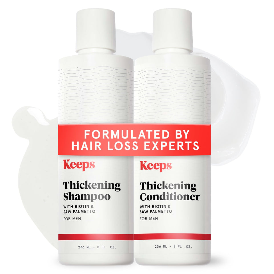 Keeps duo front packaging showing bottles and easy-to-use design for fuller-looking hair