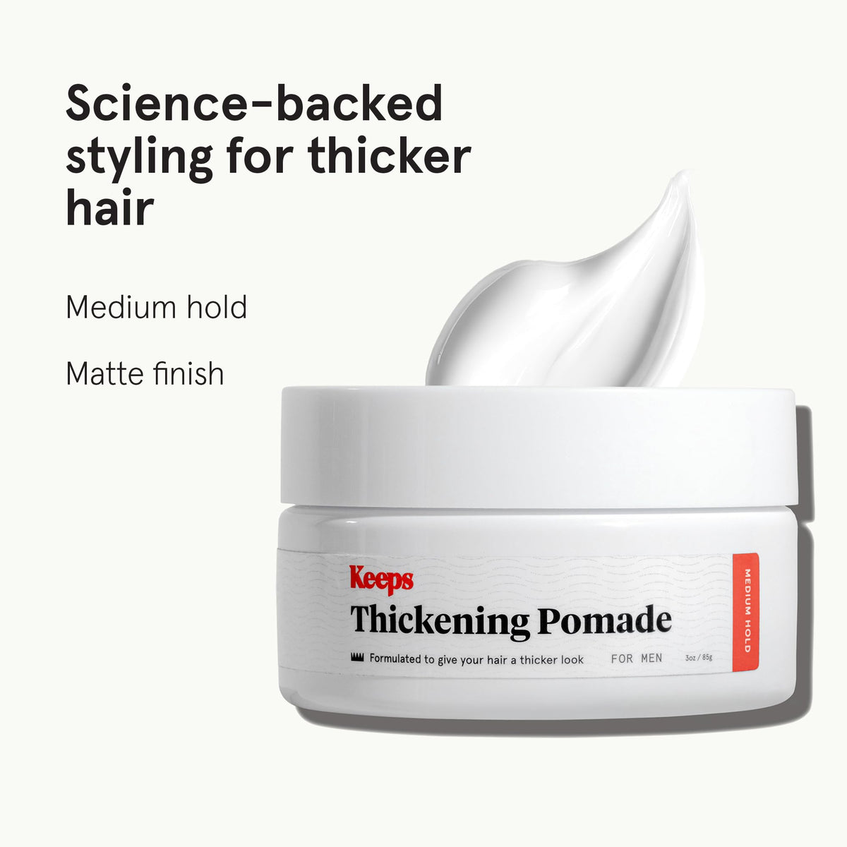 Keeps pomade open tin texture showing creamy matte formula for volume
