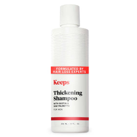 Keeps front label showing product name and benefits for thicker-looking hair