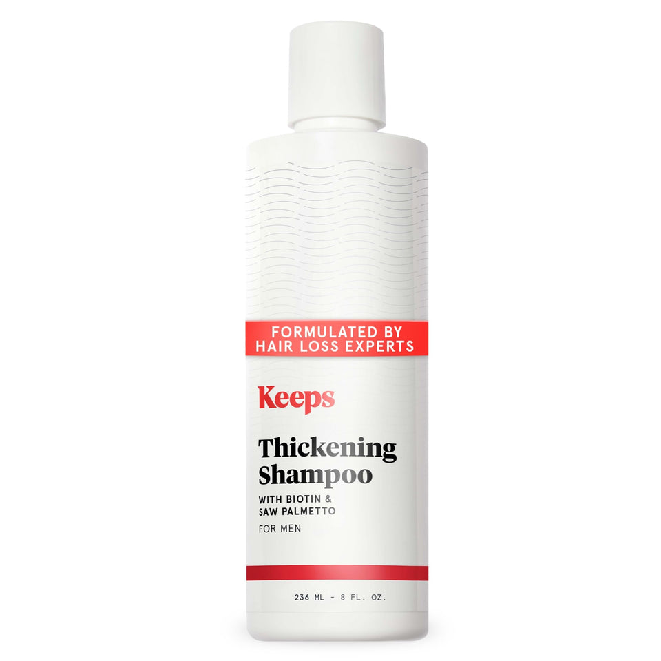 Keeps front label showing product name and benefits for thicker-looking hair