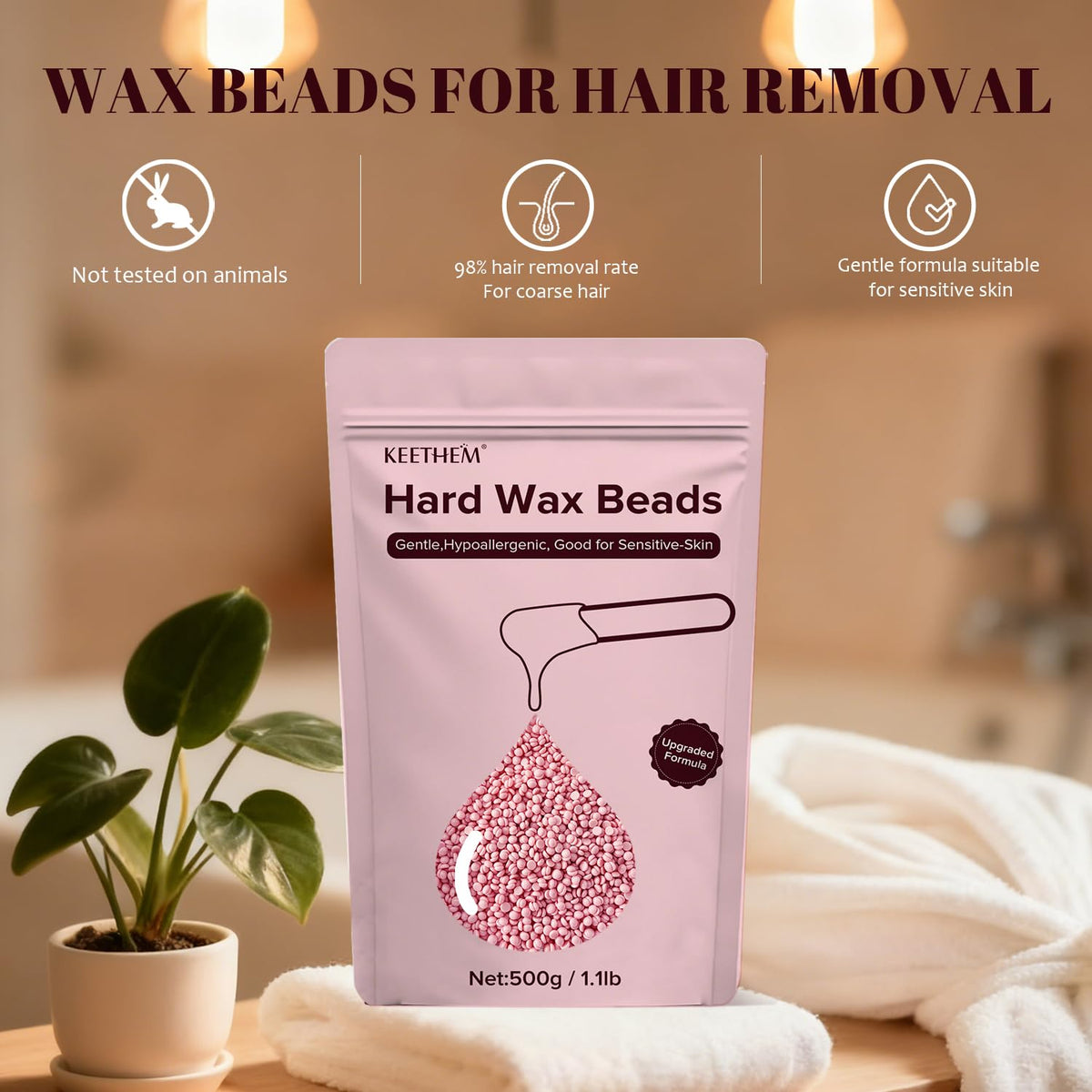 Keethem home bathroom setup showing convenient DIY waxing and professional results