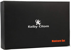 Keiby Citom kit staged in bathroom setting, professional-looking manicure tools at home