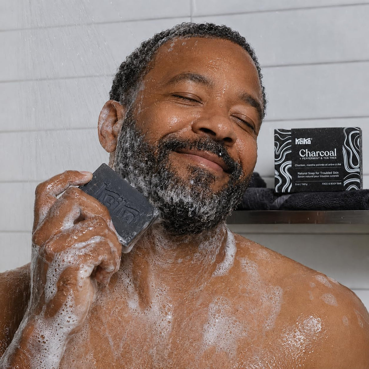 Keika bar used with razor illustrating smooth shave glide benefit